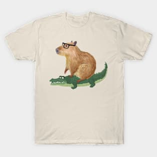 Funny Capybara Riding On a Crocodile T-Shirt